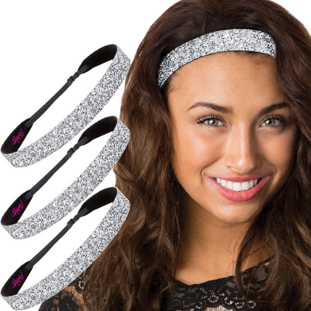 Adjustable No Slip Sparkly Glitter Headbands 3-Pack for Women Girls Teens